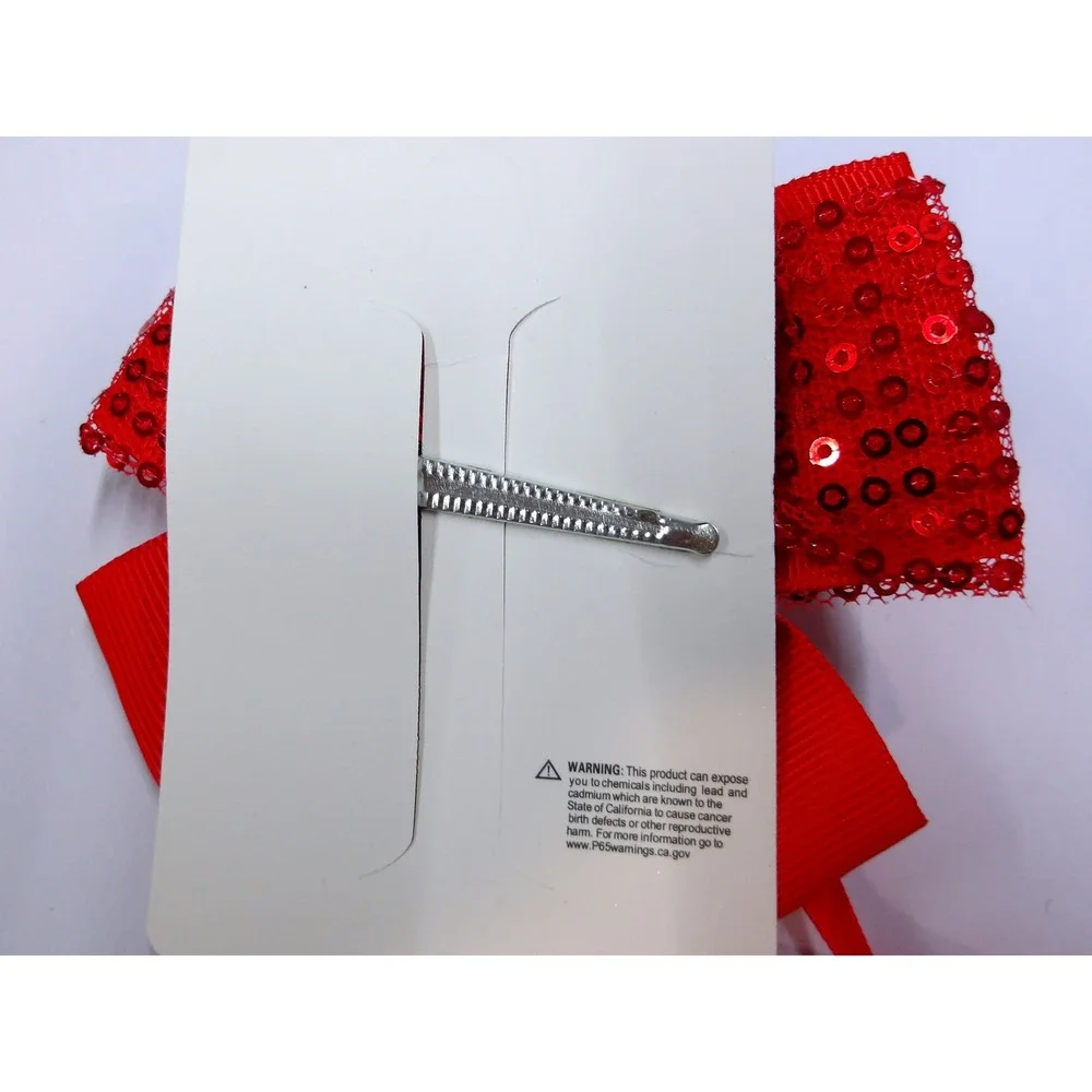 Red Sequin Hair Bow Clip Plaid Heart Rhinestone Festive Holiday Accessory/#26675